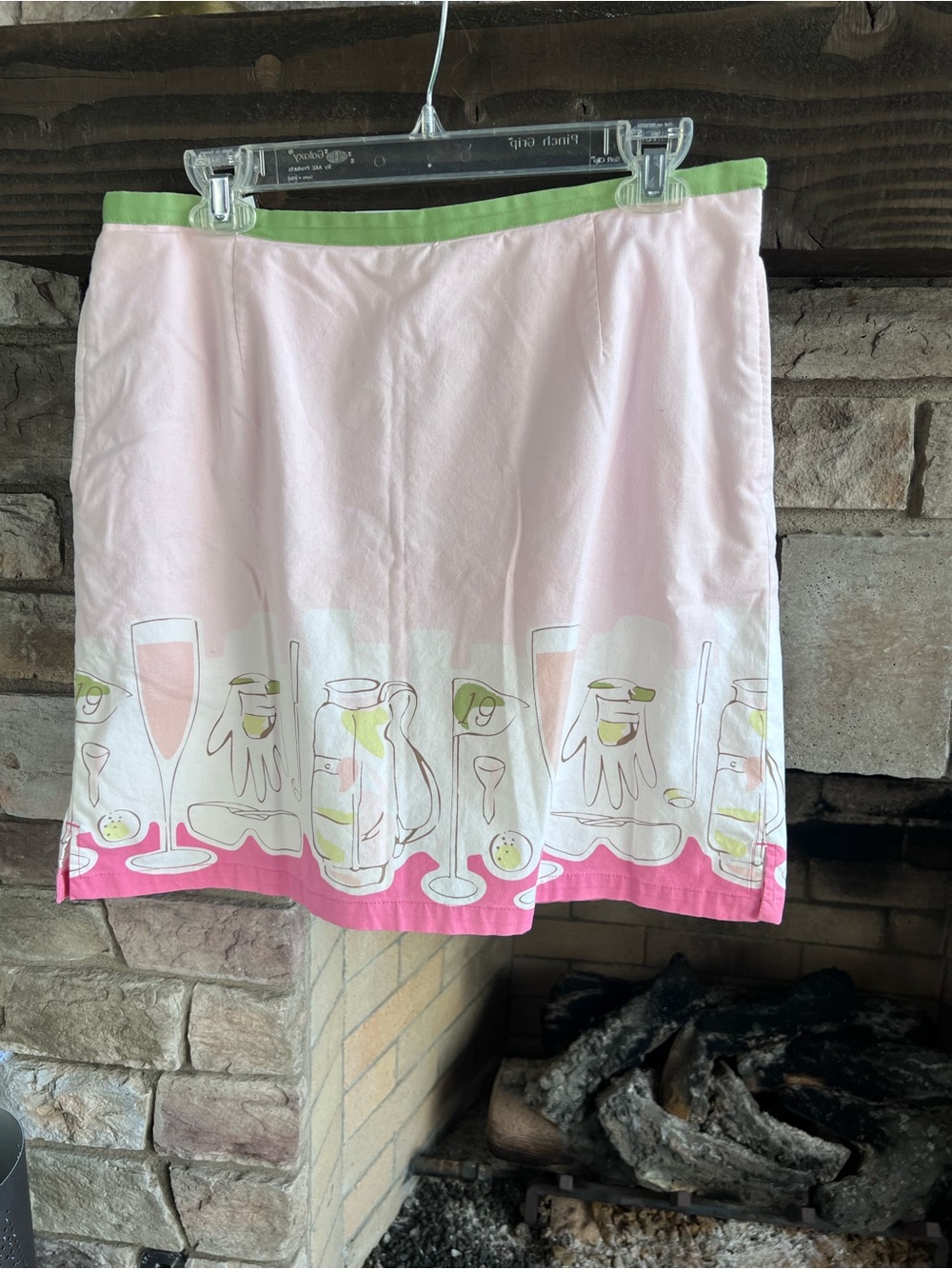 Women’s Pink Golf Print Skirt with Green Waistband Size 10